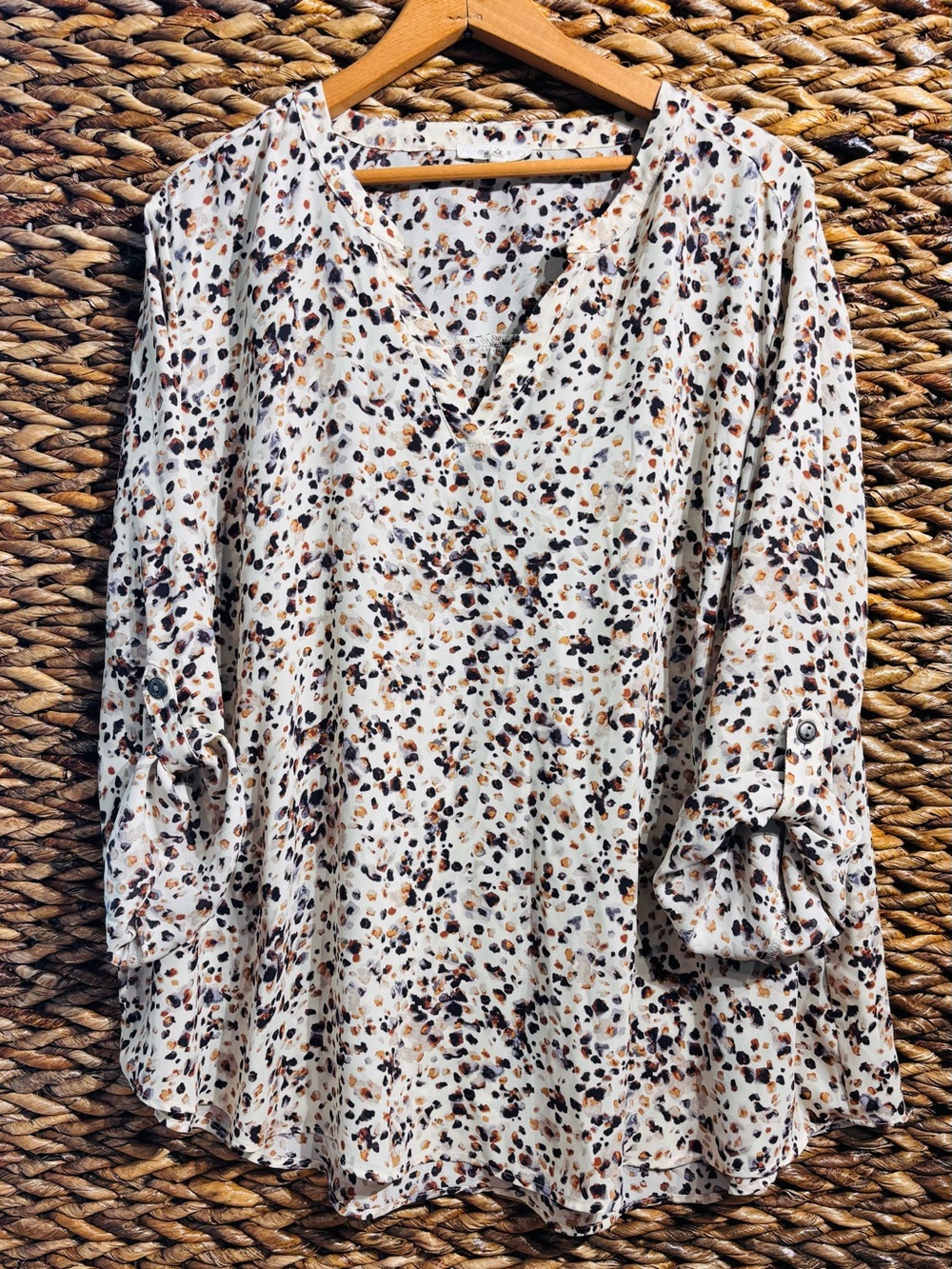 Maurices Cream V-Neck Spot Print Blouse